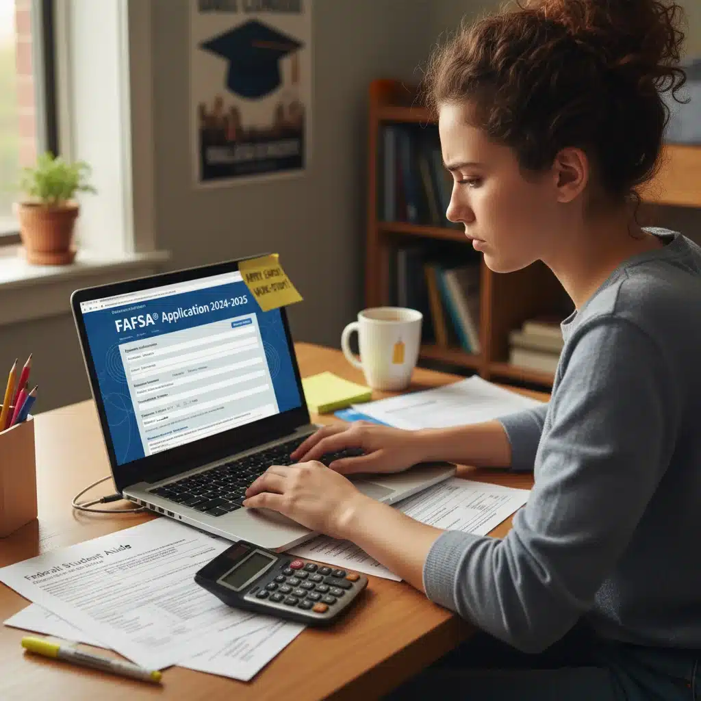 Student completing FAFSA for 2026 Federal Work-Study application.