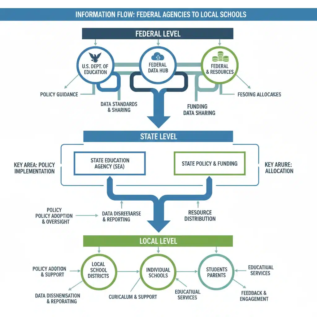 Infographic showing federal education policy and resource flow to schools.