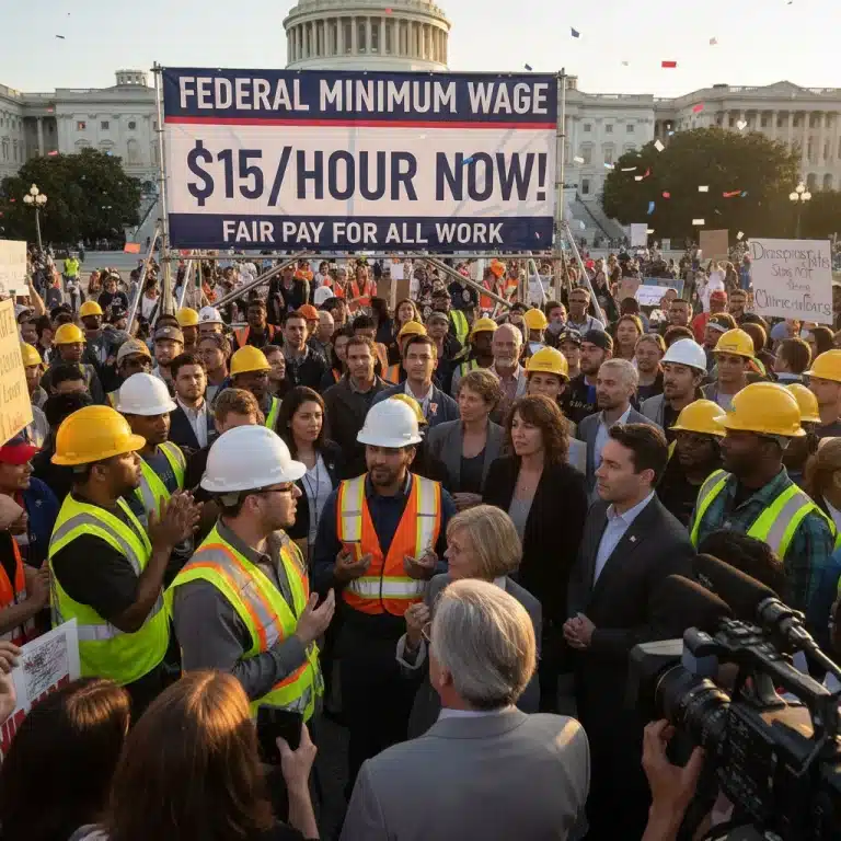 People discussing federal minimum wage increase to $15 hour