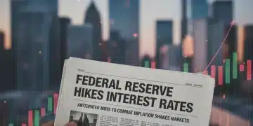 Federal Reserve interest rate decision headline on newspaper with financial graphs