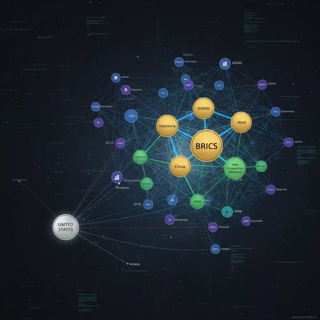 Geopolitical alliance network diagram, BRICS and global partners