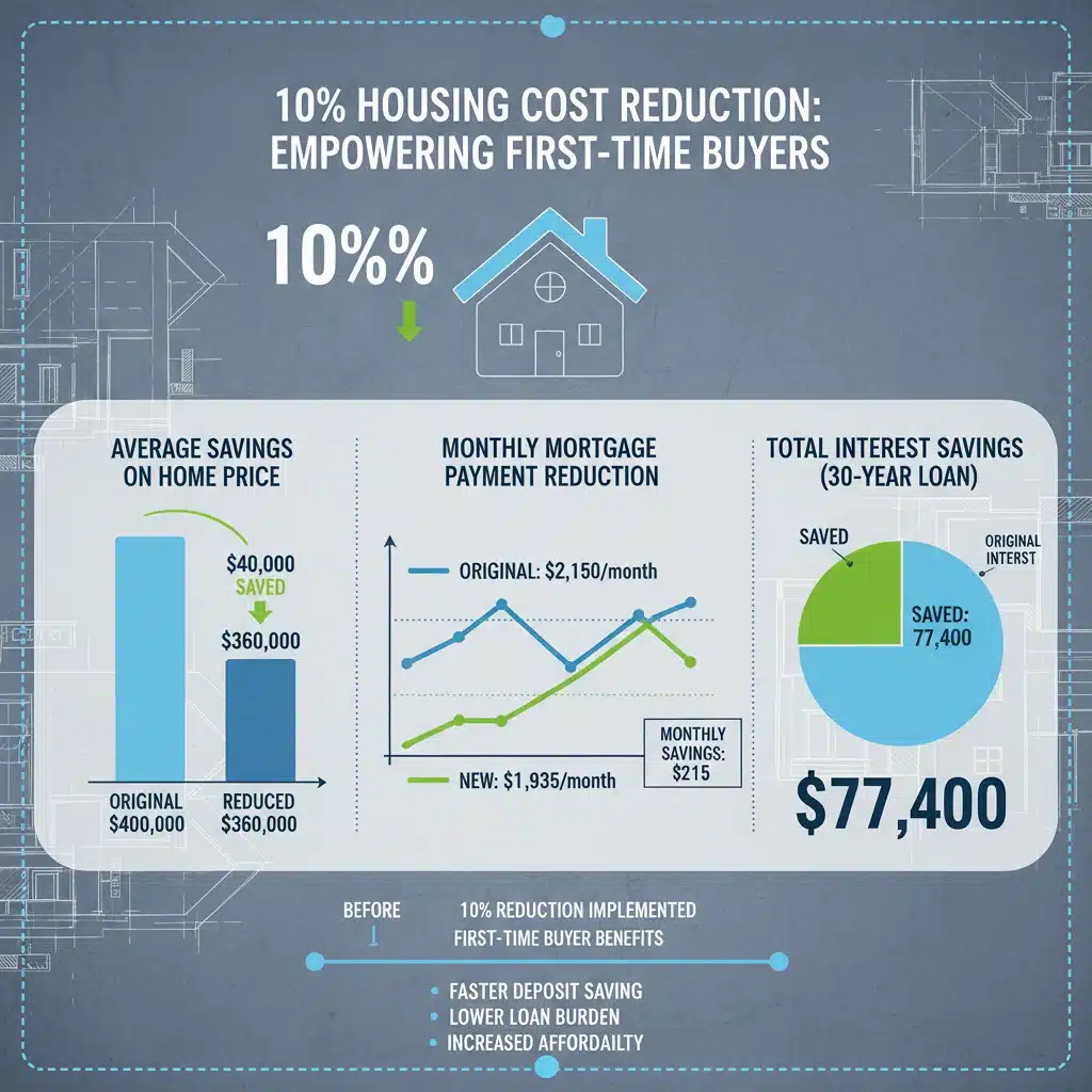 Infographic illustrating 10 percent housing cost reduction for first-time buyers