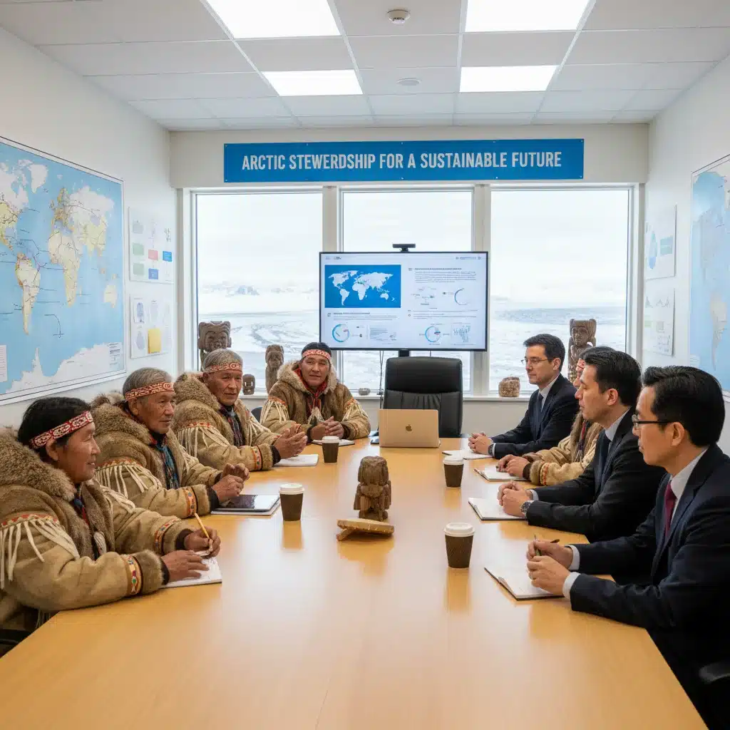 Indigenous Arctic community members discussing sustainable resource management with policymakers