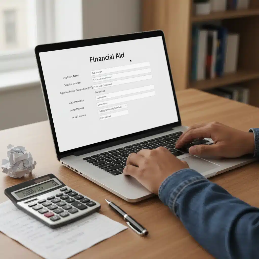 Student filling out online financial aid application