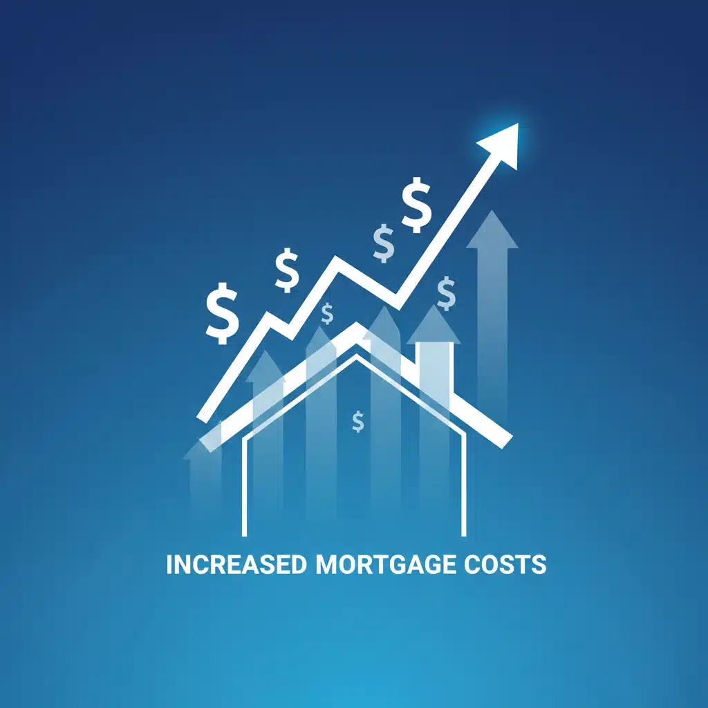 Rising interest rates impacting mortgage costs, upward trending graph with house icon