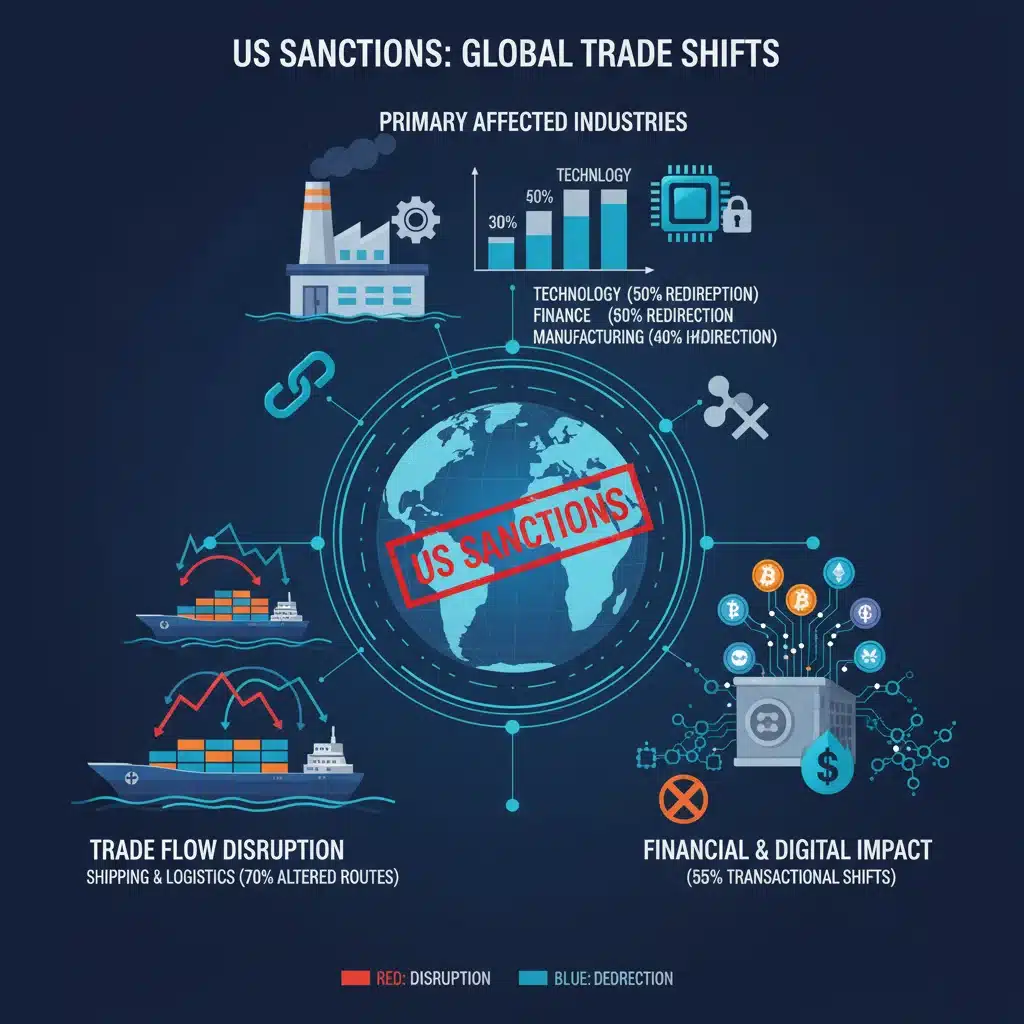 Infographic detailing industrial sectors affected by US sanctions
