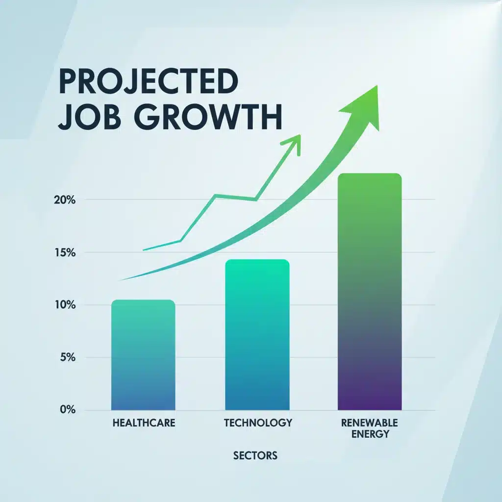 Projected job growth across key US sectors like healthcare and technology.