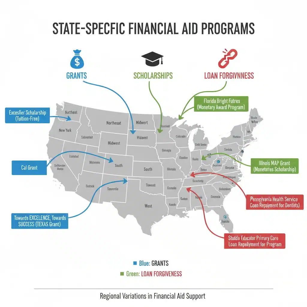 Infographic showing various state financial aid programs