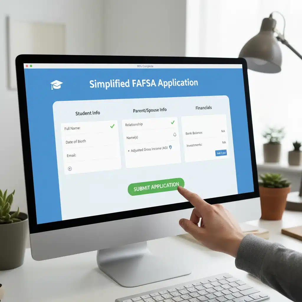 Simplified FAFSA application form on a computer screen, demonstrating the streamlined application process.