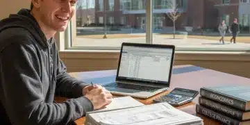 Student calculating educational tax credits on a laptop for 2026