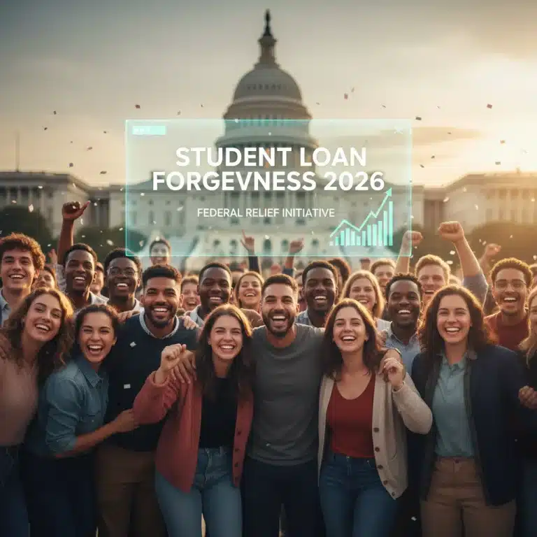 Relieved students celebrating federal student loan forgiveness expansion in 2026