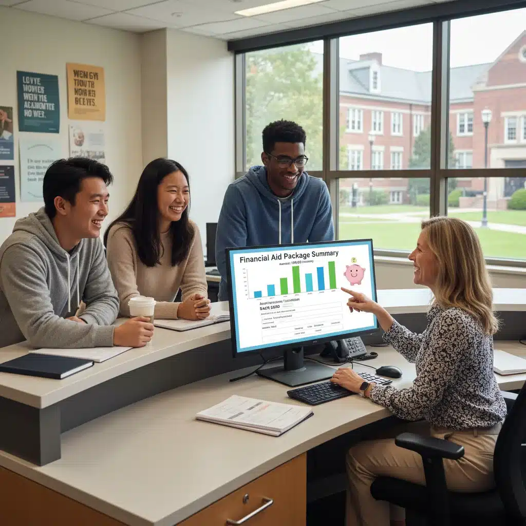 Students consulting financial aid advisor for appeal success