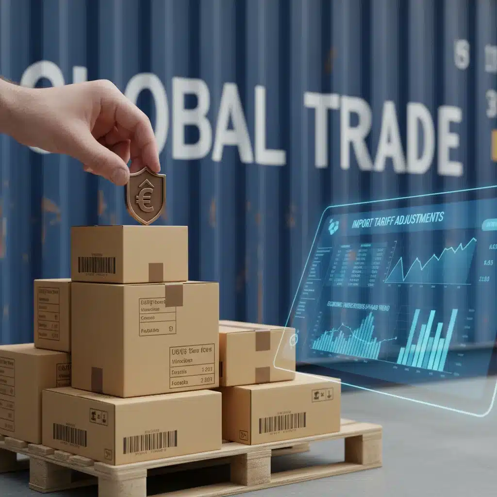 Hand placing tariff symbol on goods, illustrating import adjustments and their economic implications.