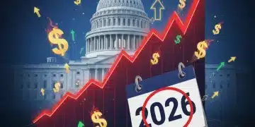 Graph showing rising US national debt towards 2026 with Capitol background.