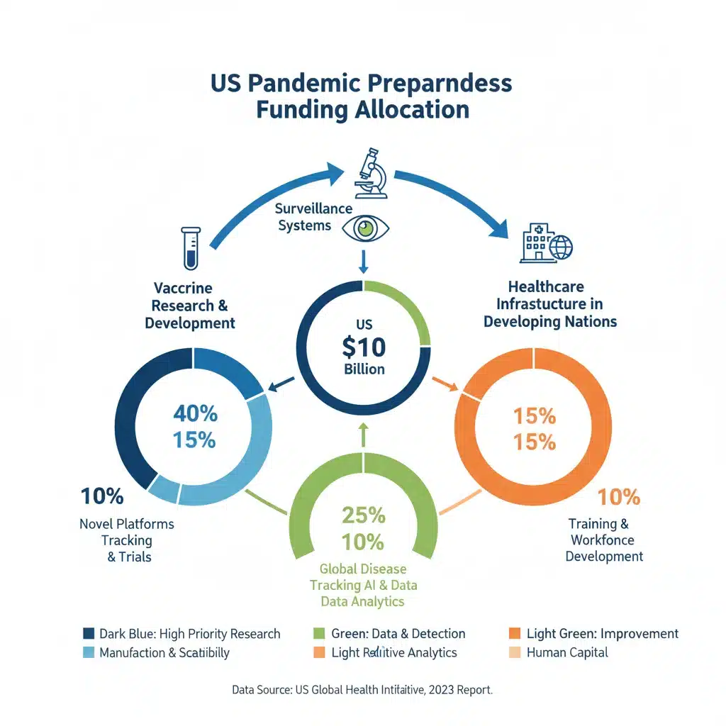 Infographic detailing US funding for pandemic preparedness initiatives