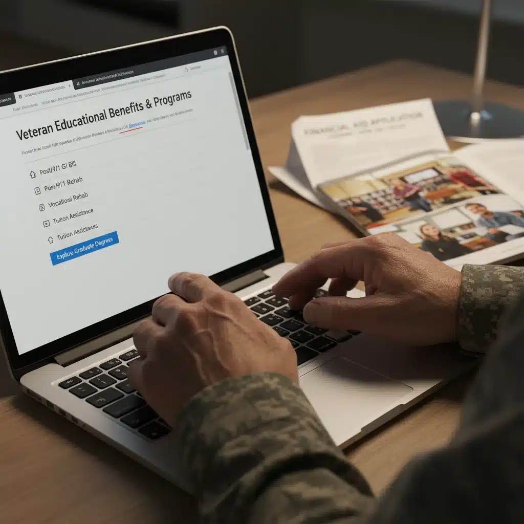 Veteran researching educational programs and GI Bill benefits online.