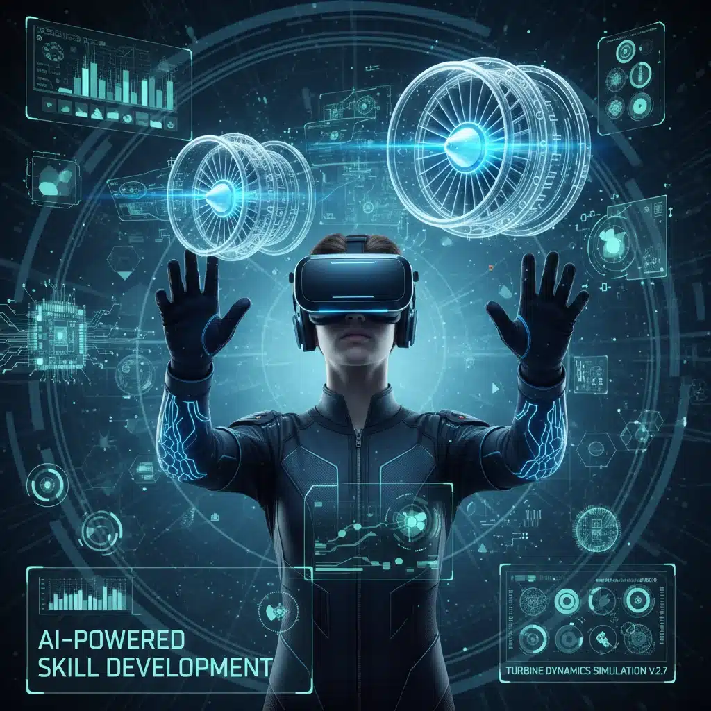 Student using VR for immersive AI-powered skill development and learning.