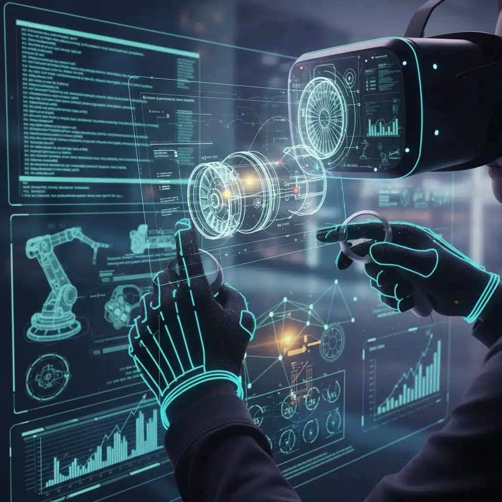 Hands using a VR headset for immersive technical skill training.