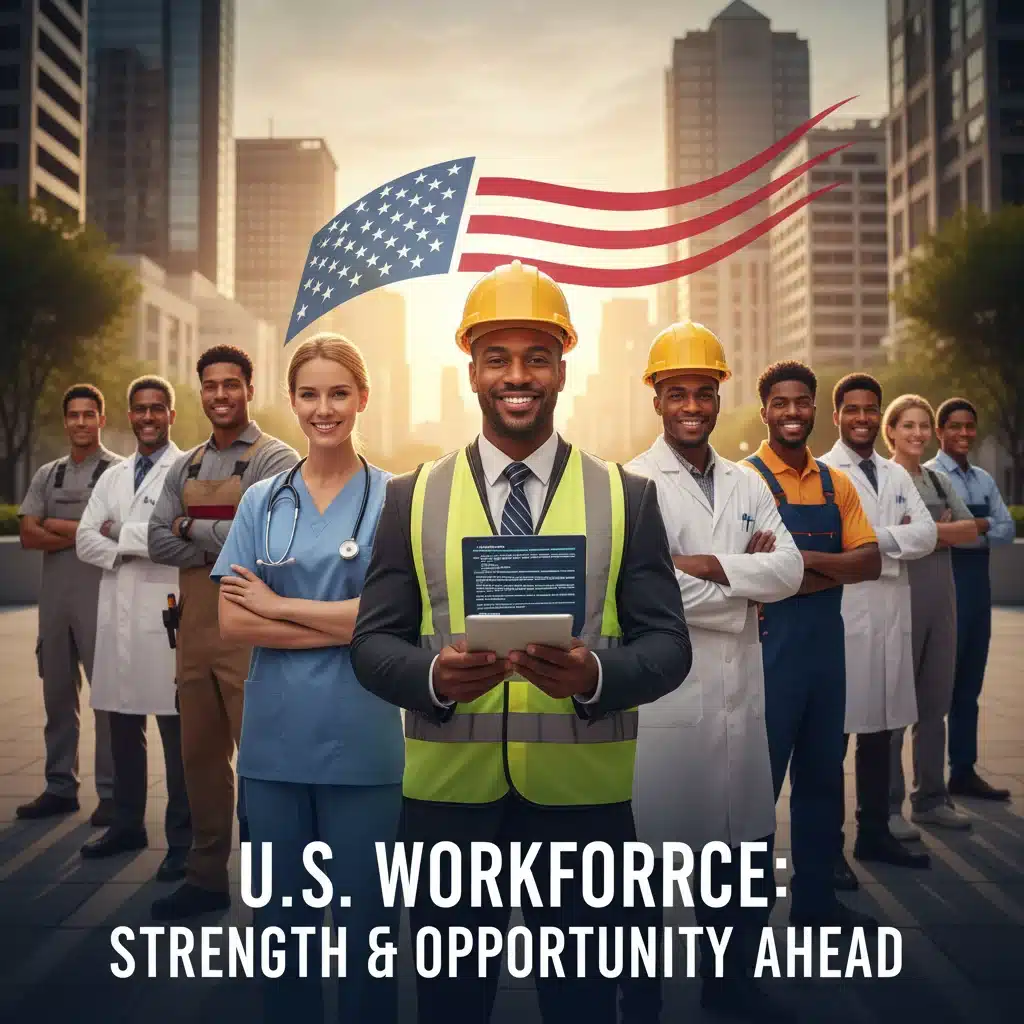 Diverse U.S. workforce representing various industries, showing economic resilience and future opportunities.