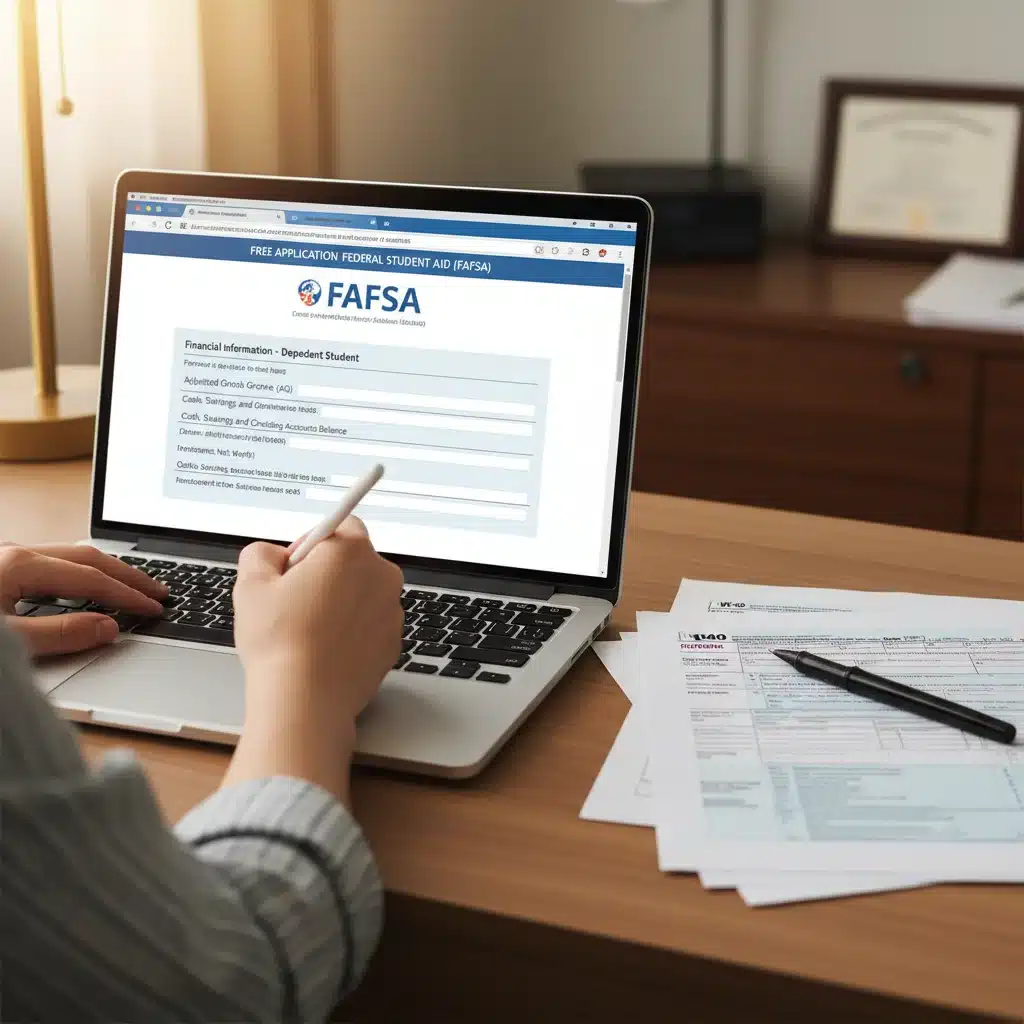 Filling out FAFSA form for educational grants